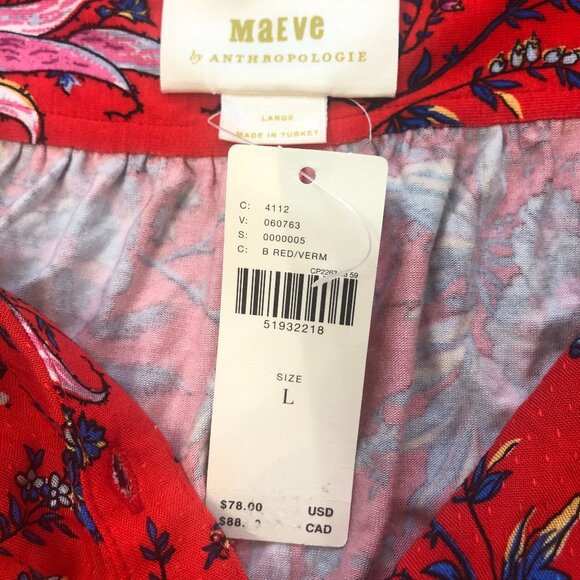Maeve Anthropologie Windham Floral Red Henley Size Large - Picture 7 of 7
